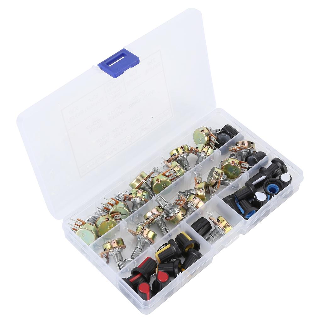 80Pcs Potentiometer B5K B10K B20K B50K B100K Linear Taper Set Kit with Knob for Audio Control