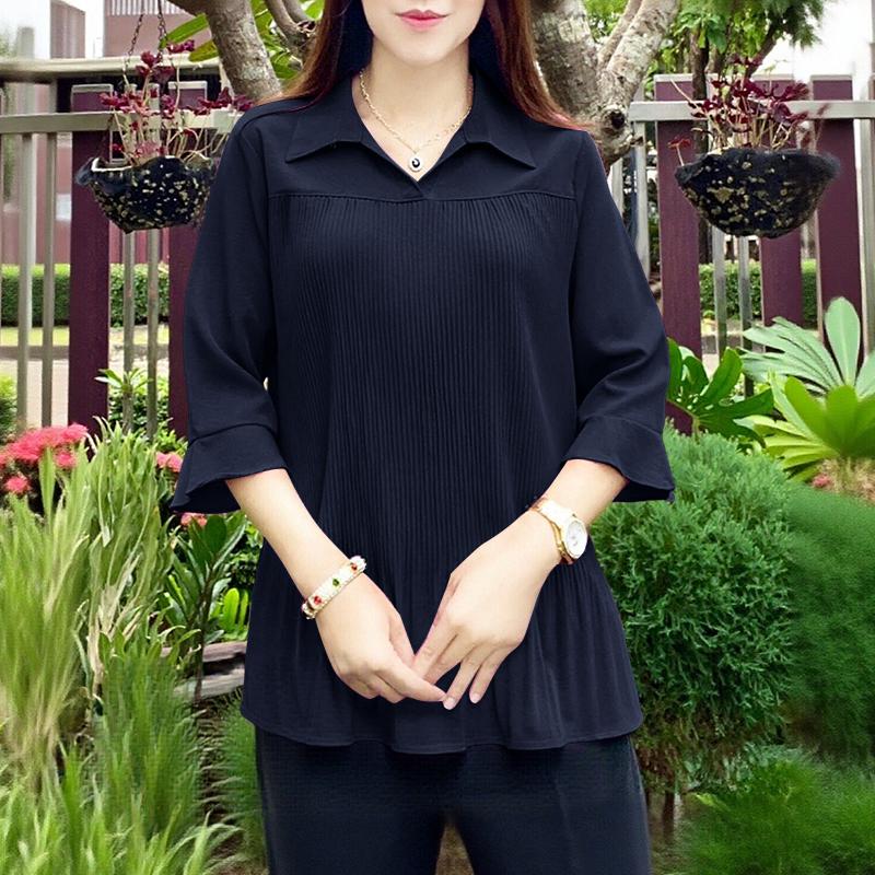 ZANZEA Damen Casual Umlegekragen 3/4 Ärmel Lockere Bluse