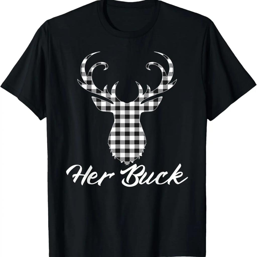 Herren Schwarz und Weiß Her Buck Passende Weihnachtspaar Pyjama T-Shirt