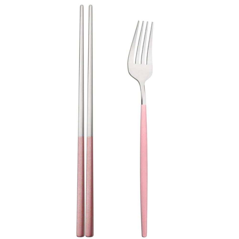 Black Stainless Steel Set Cutlery Dinner Fork Chopsticks Portable Dinnerware Set 2Pcs Silverware Western Kitchen Home Tableware