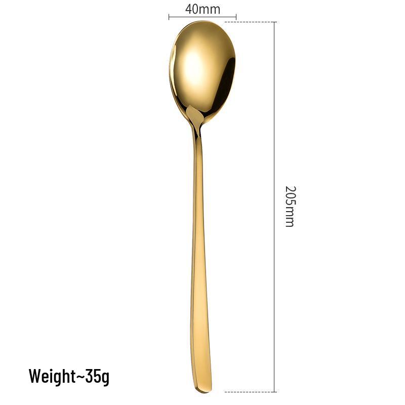 Thickened Long Handle Stainless Steel Korean Spoon & Fork Set for Dessert, Soup, and Ladling
