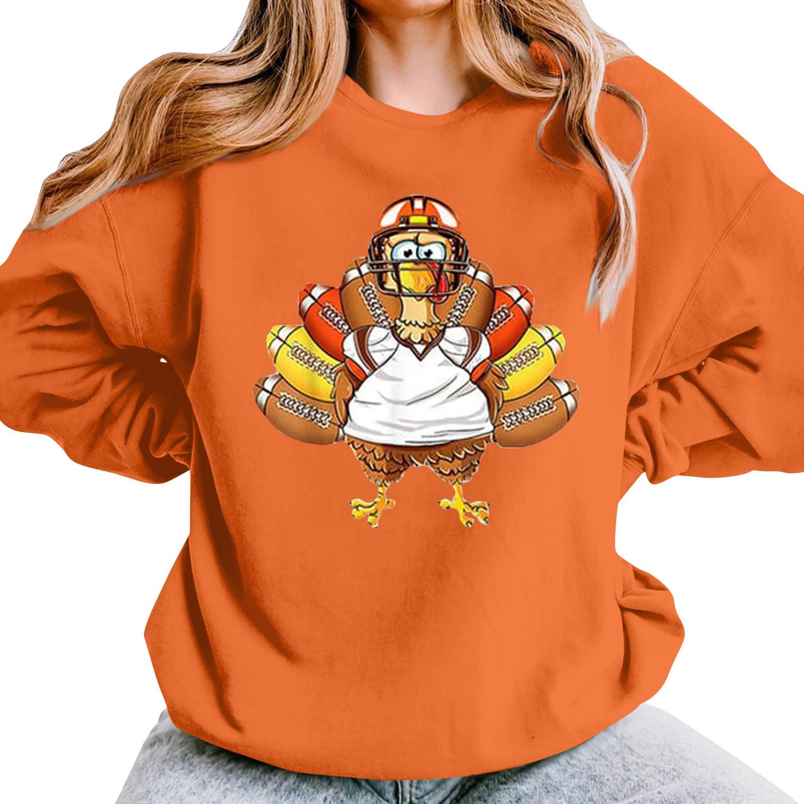 

Женская повседневная мода День благодарения с принтом длинный рукав O-образный вырез пуловер толстовки XXXL шафрановый