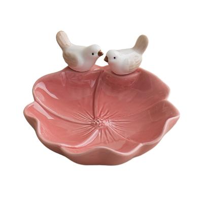 Decorative Handmade Bird Shaped Pastry Plate Cute Exquisite Ceramic Dessert Plate Floral Necklace Ring Storage Tray Living Room
