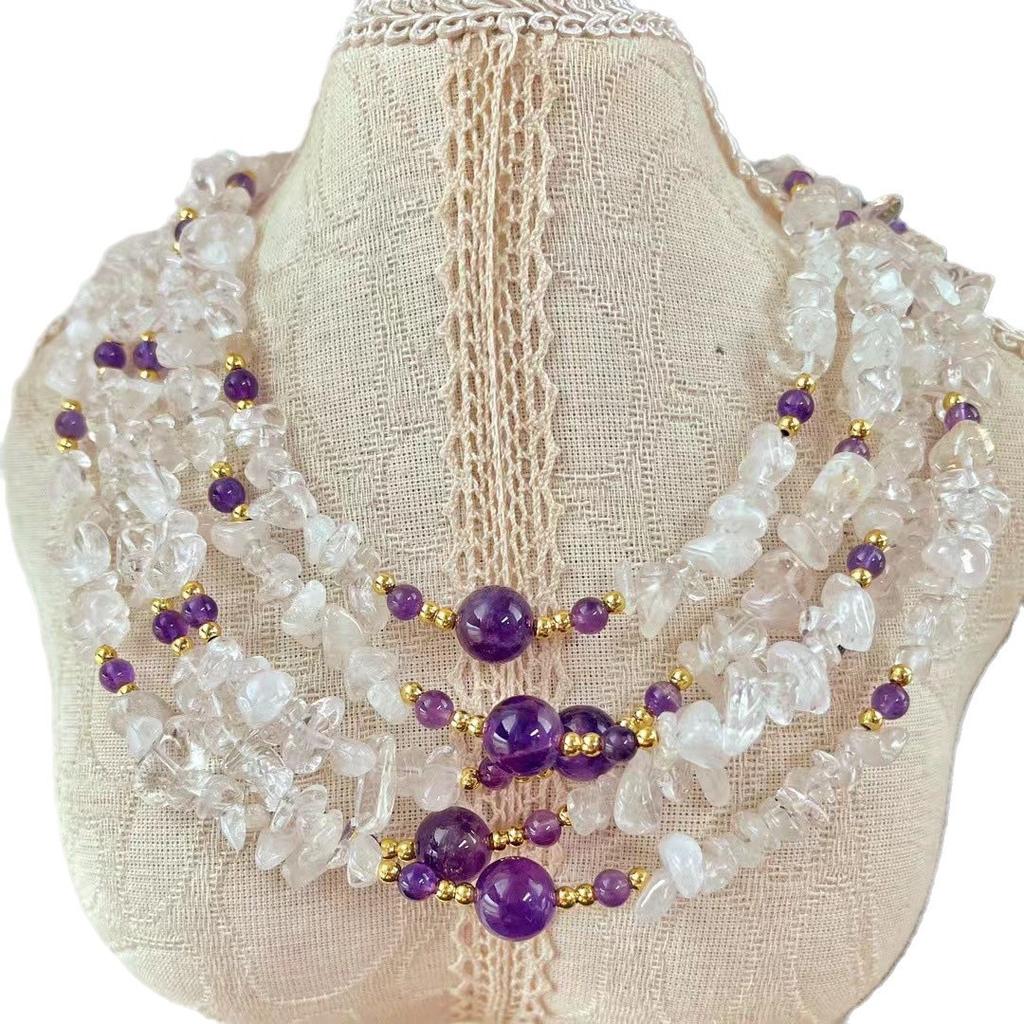Vintage Natural White Crystal Amethyst Clavicle Chain Necklace