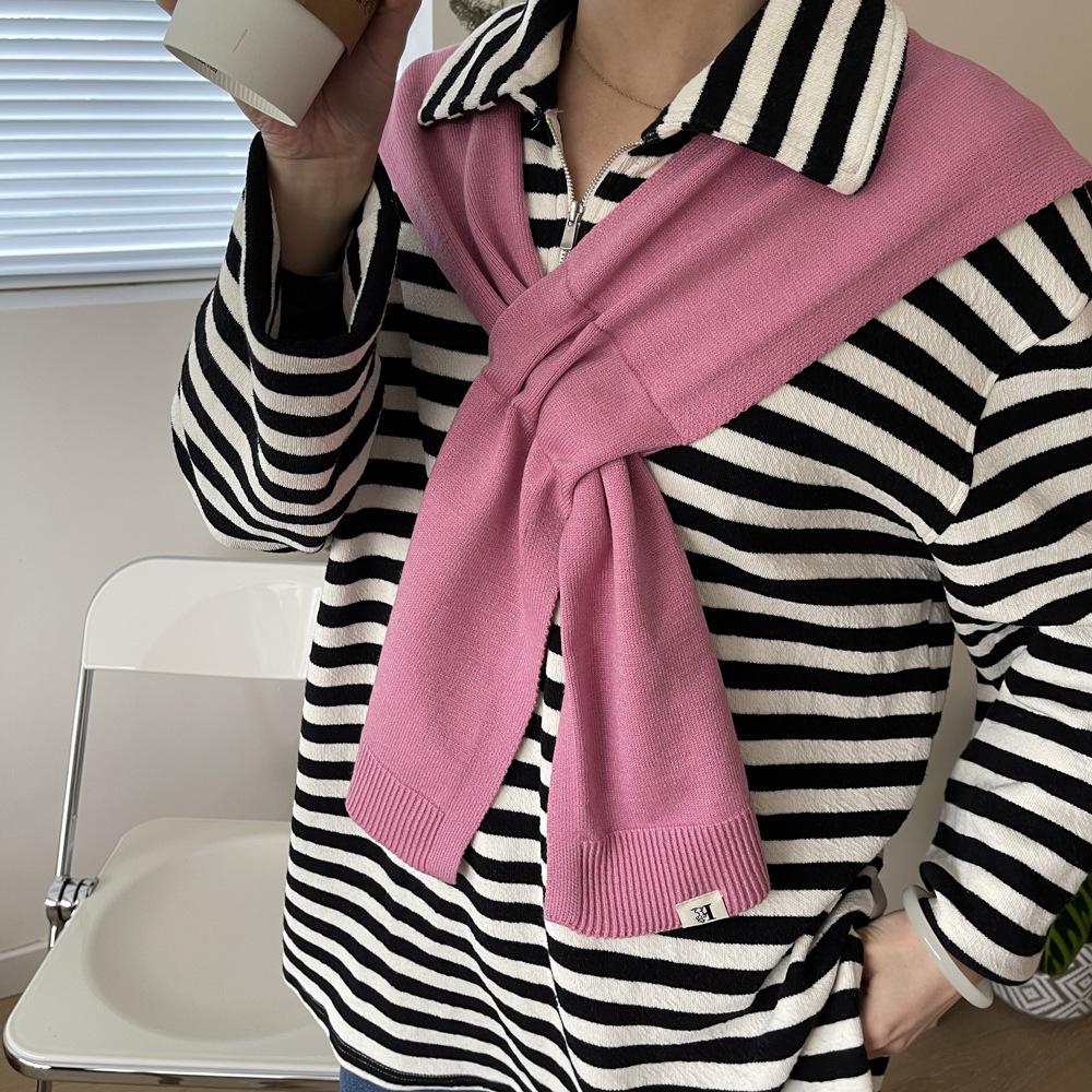 Four seasons solid color knitted small shawl scarf scarf women's cross collar sweet wind multi-color versatile decoration warm