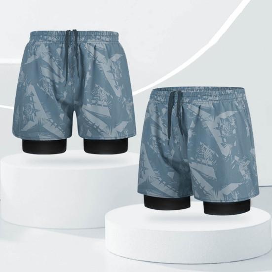 Yousheng Men Swim Shorts Slim Fit Double Layers Quick Dry Conservative Breathable Swimming Elastic Waist Printed Swimming Trunks Water Sports Clothes