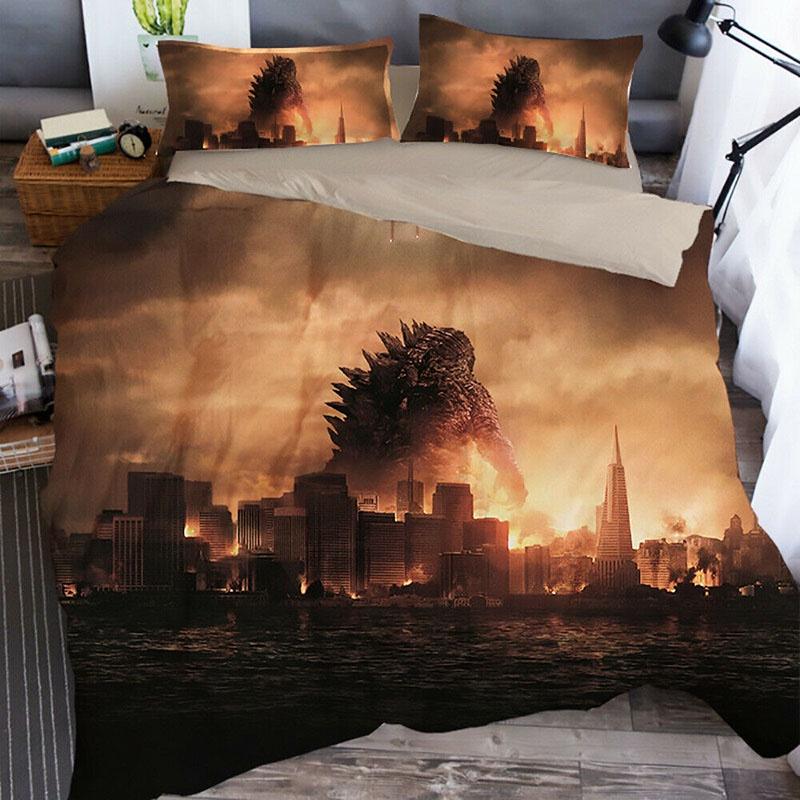 3d Godzilla Newest King Of The Monsters Design Bedding Set Duvet Cover 3pc