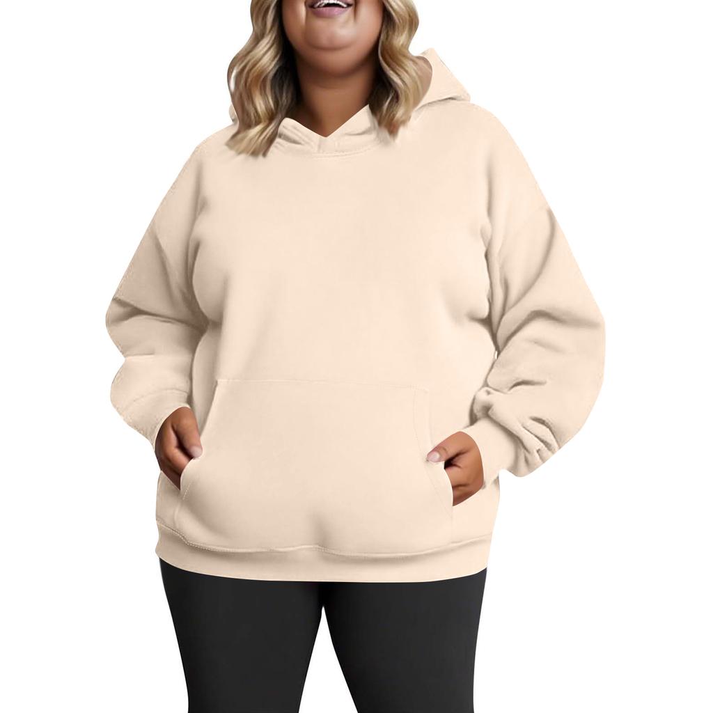Women's Fashionable Casual Large-sized Long-sleeved Hooded Solid-color Sweatshirt