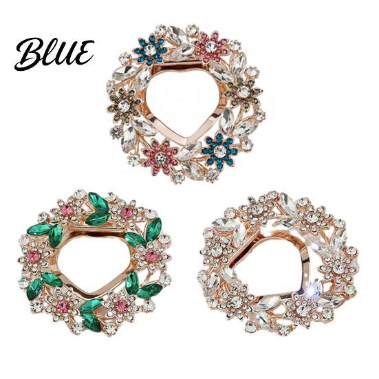 Wear-resistant Brooch Women Scarf Fastener Sparkling Rhinestones Leaves Flower Shape