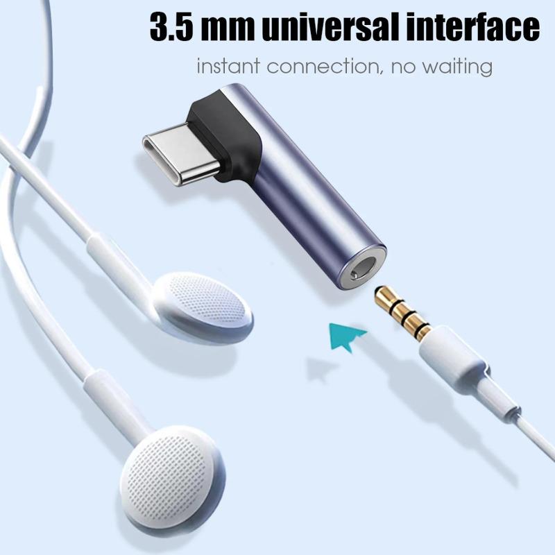 USB Type C To 3.5mm Audio Adapter USB C To 3.5mm Aux Jack Female Right Angle Headphone Converters for IPhone 16 Pro Max Samsung