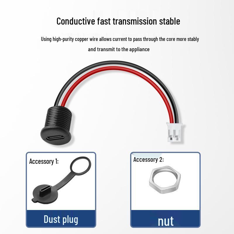 Type-C Female Socket with Dust Cap to 2.0 Terminal 1007 24AWG Waterproof Power Cable