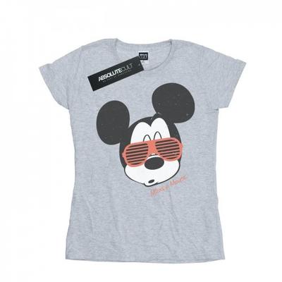 Camiseta feminina/feminina de algodão com óculos de sol do Mickey Mouse