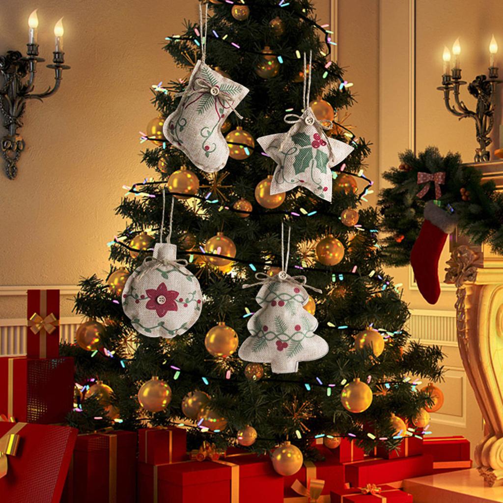 New Christmas Linen Pendant Printed Five-pointed Star Christmas Tree Shopping Mall Decoration Small Pendant