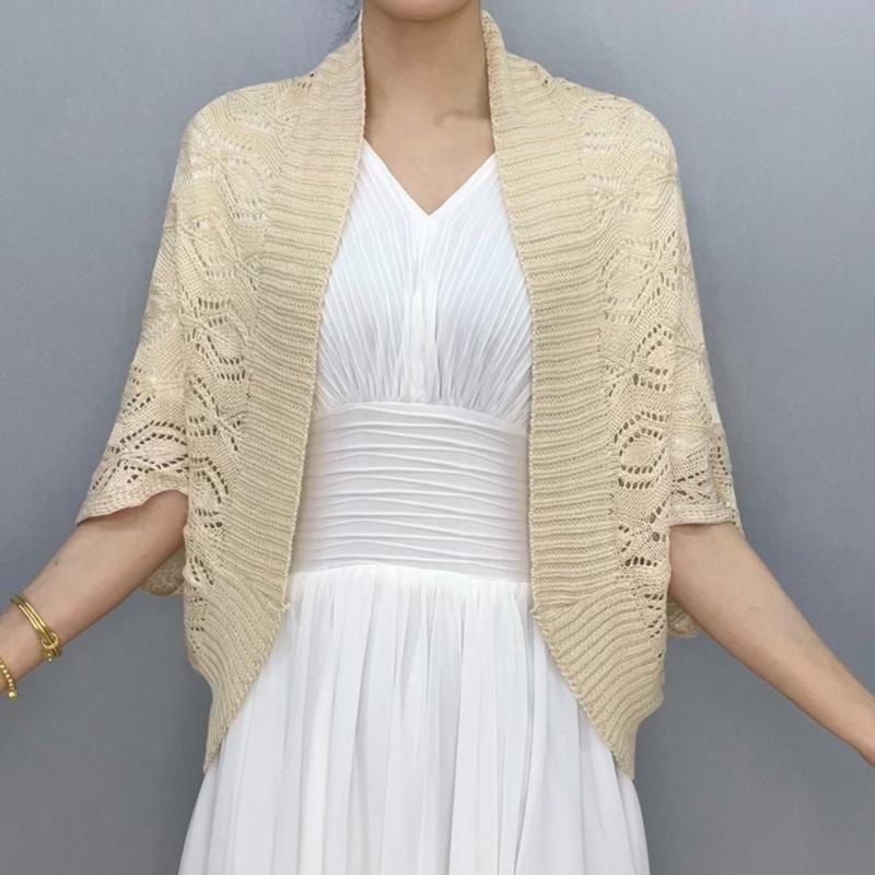 Spring Summer Women's Crochet Hollow Knit Cardigan Batwing Short Sleeve Breathable Comfortable Cardigan Sun Protection