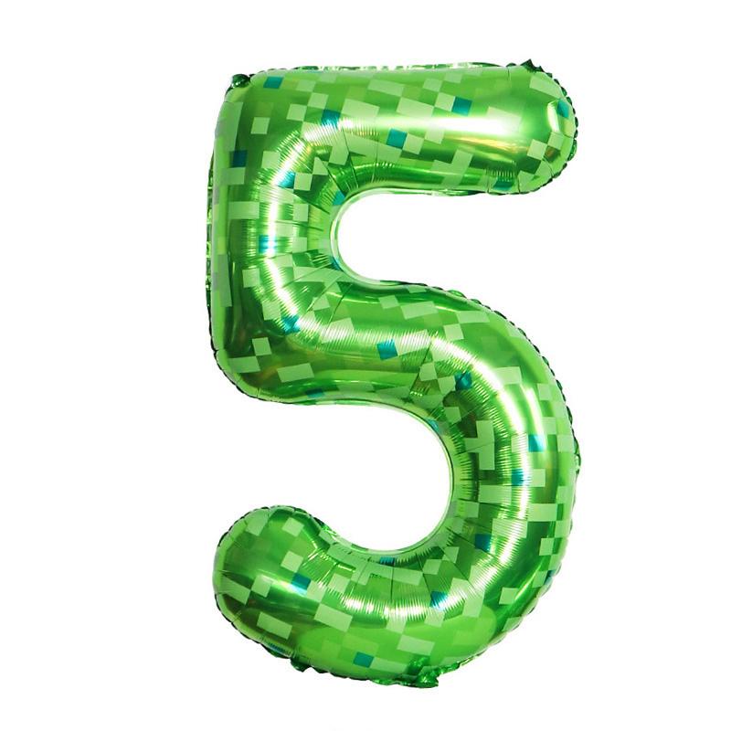 

40-дюймовый зеленый мозаичный номерный фольгированный шар для детей, мальчиков, игровая тематика, украшение для дня рождения, сувениры, цифровые шары 0-9, принадлежности, подарок 5