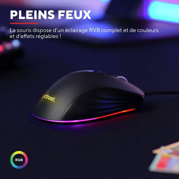 Trust Gaming GXT 924 Ybar+ Gamer, 25600 PPP, 60% Recyclés, Capteur Optique 25K, RGB, 6 Boutons Programmables, Filaire USB - Noir
