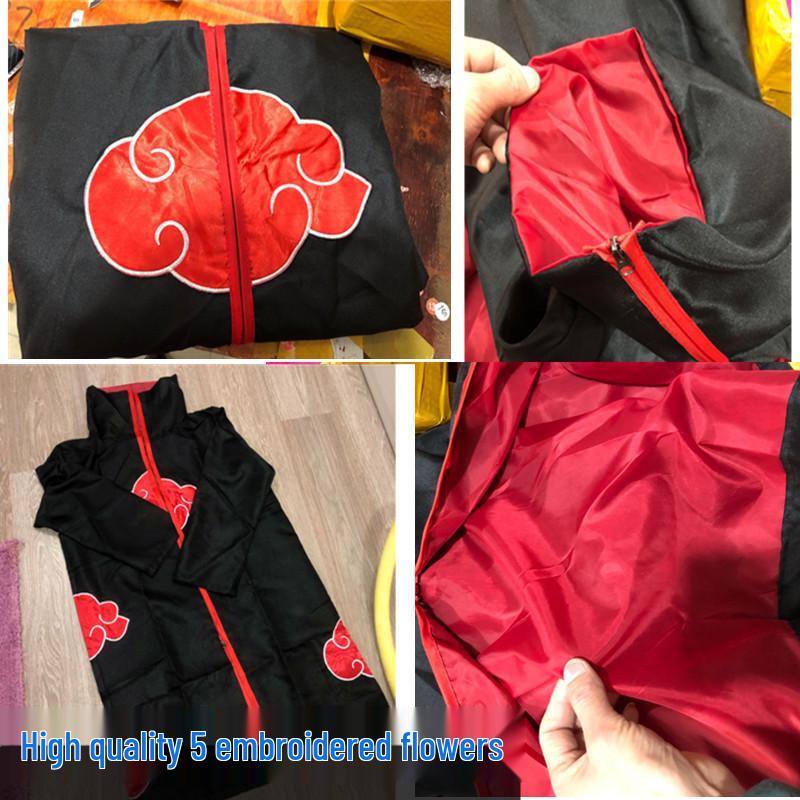 Set pláště Akatsuki s červenými mraky: Obsahuje plášť Naruto, prsten, doplňky čelenky - Ideální pro halloweenský kostým