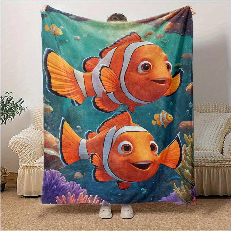 

1pc, Finding Nemo Inspired Clownfish Print Blanket Perfect for Home Decor, Couch Cover, Outdoor Use, Travel , Office Nap, Gift Idea 130cmx150cm
