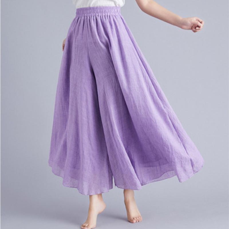 Summer New Large Size Cotton and Linen Casual Wide Leg Pants Women Elastic Waist Solid Vintage Loose Trousers Women Elegant Slim Fit Baggy Pants 26494