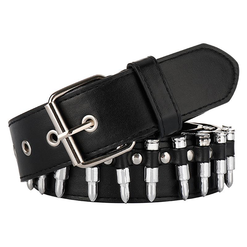 Rivet Hollow Bullet Decoration Belt  Leather Studded Goth Rock Wild Adjustable Women Punk Black Belt