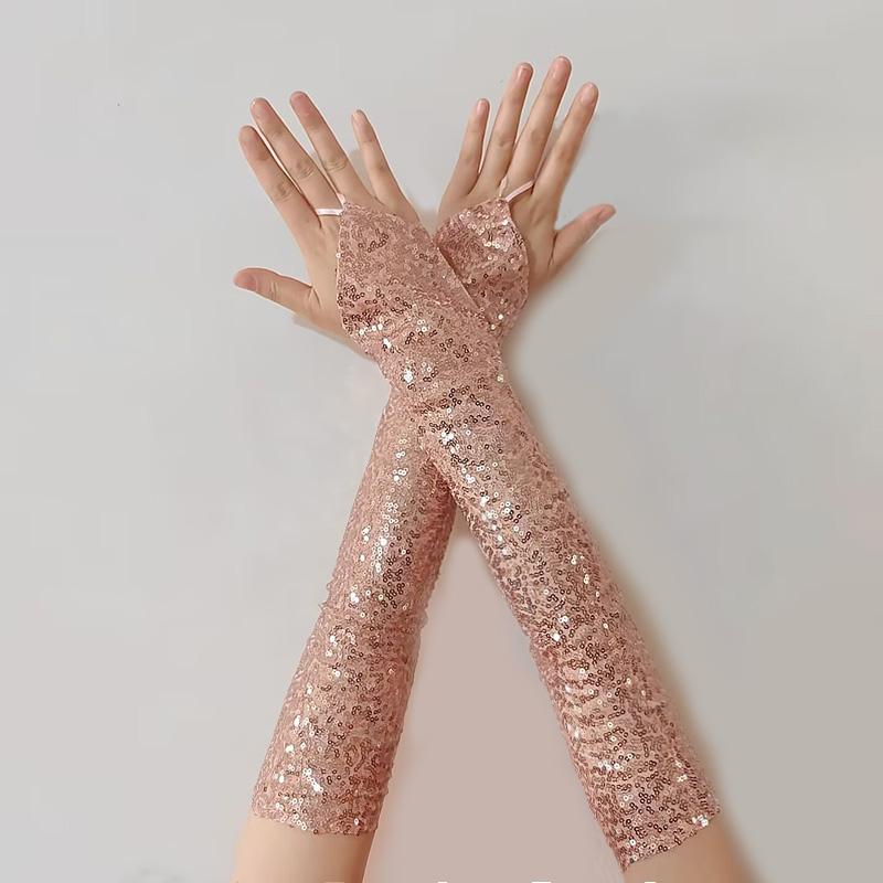 48cm Langer Hakenfinger Sexy Fäustlinge Damen Vintage Fingerlose Paillettenhandschuhe Cosplay Party Nachtclub Bühnenauftritt Zubehör One Size gray