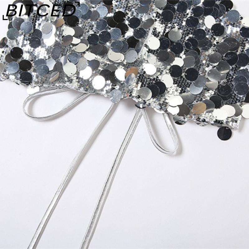 BITCED Summer Women's Fashion Sexy Halterneck Backless Sequinned Crop Top