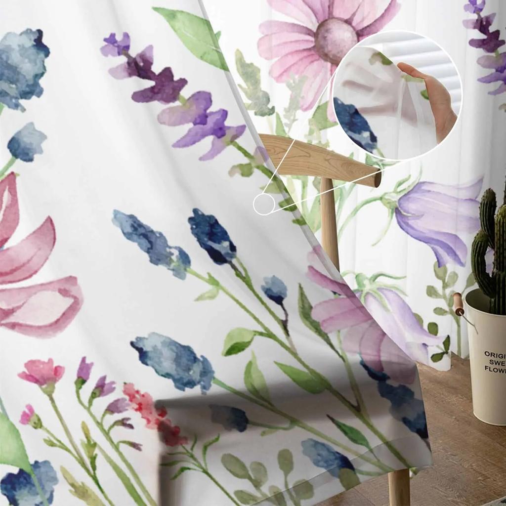 Summer Plants Flowers Butterflies Tulle Curtains For Living Room Sheer Curtain For Bedroom Kitchen Blinds Voile Curtains