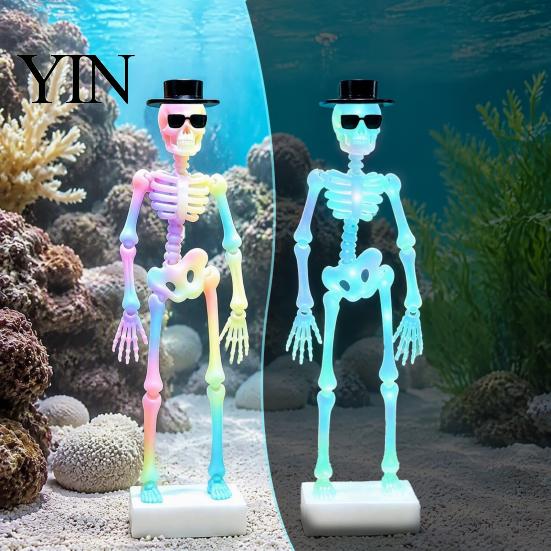 Fish Tank Skeleton Decor Dancing Aquarium Bubbler, Glow-in-The-Dark with Air Driven Moving Saltwater Motion Action, Decorative Bubbler for Freshwater