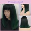 Eaton Medium Straight Women Alan Synthetic Wigs High Temperature Hair With Fringebangs Mix Green Black Bobo Lolita Cosplay Wig