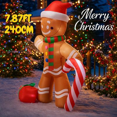 7,87 Fuß aufblasbarer Lebkuchenmann Weihnachts-Heimdekoration LED Weihnachten Gartenparty Schmuck Zuckerstange Festliches Geschenk Spielzeug Zubehör