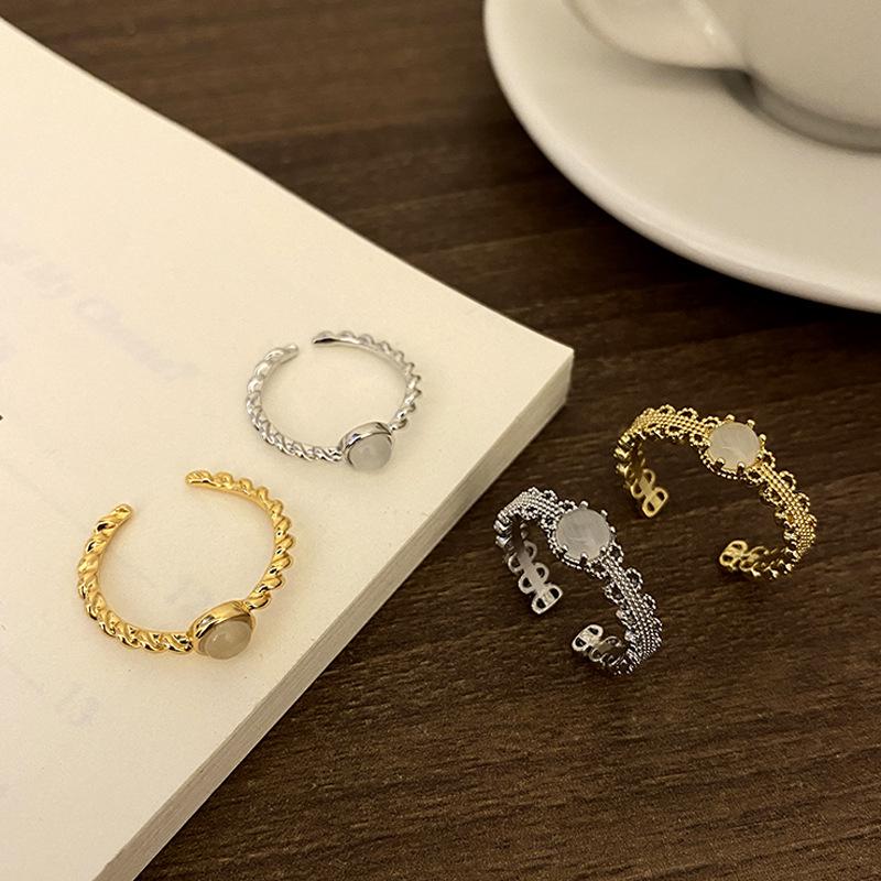 Elegant Women's Gold Ring with Cat's Eye Stone and Braided Open Design - Unique Birthday Jewelry