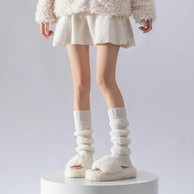 Japanese Student Leg Warmer Footless Socks for Women Girls Scrunch Lantern Boot Covers Solid Color Loose Leg Sleeves
