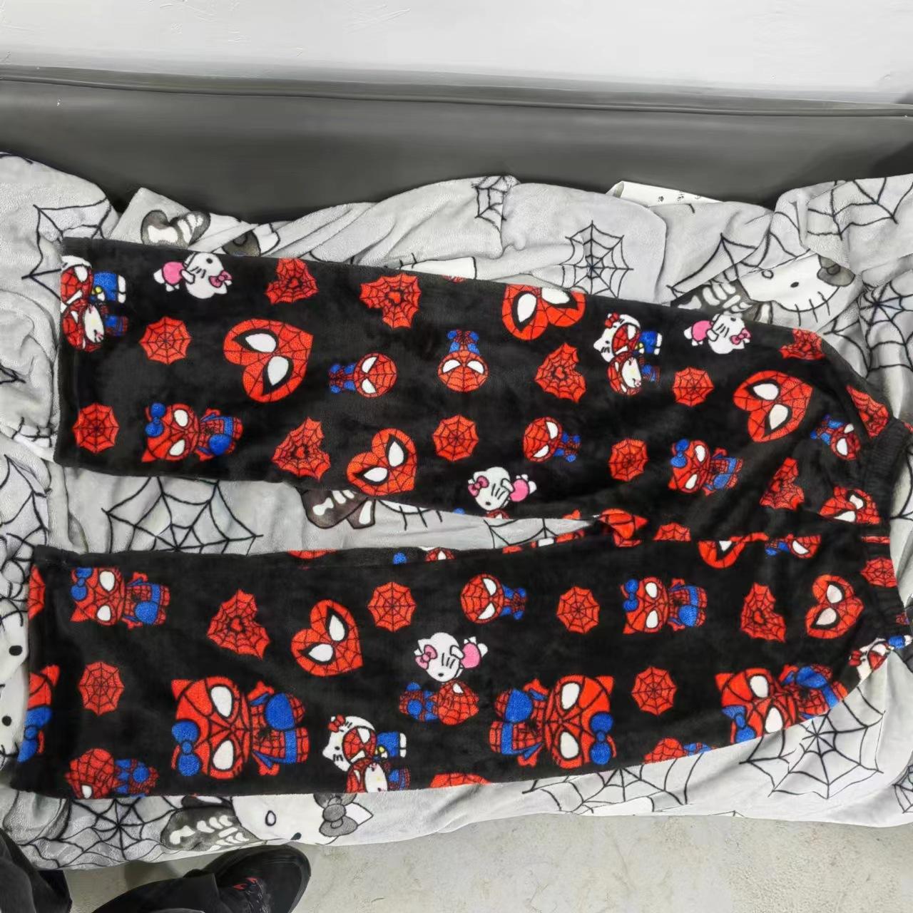 Große Größen Hello Kitty Schlafhose Niedliche Cartoon Loungehose für Damen Bequeme Lockere Baumwolle Pyjamahose Sommer Dünn L black