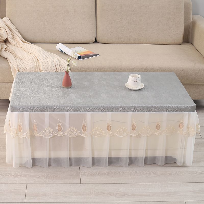 Elegant Lace Border Perm Dust Cover Rectangular Waterproof Coffee Table Cloth European Style Minimalist Oil Resistant Mat