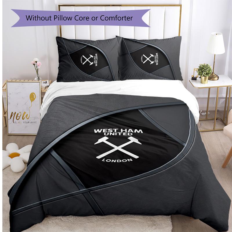 Set Lenzuola Stampato West Ham United Football 3 Pezzi, Comodo Set Copripiumino per Camera da Letto Amico della Pelle