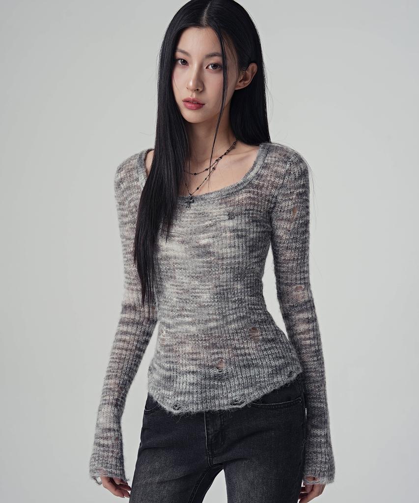 AVANDRESS Multi Damage Scoop Knit_2Colors