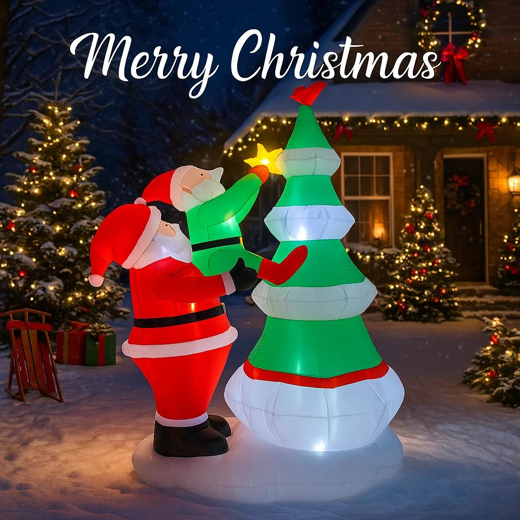 7.87FT Inflatable Santa Claus Elf Tree Toy Xmas Yard Lawn Party Decoration Festive Gift LED Lit Christmas Supplies Home Ornament