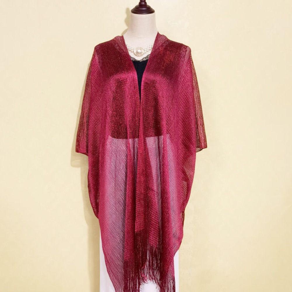 Comfortable Tassel Shawl Poncho Silk Shawl High Quality Hollow Sun Protection Scarf  Women