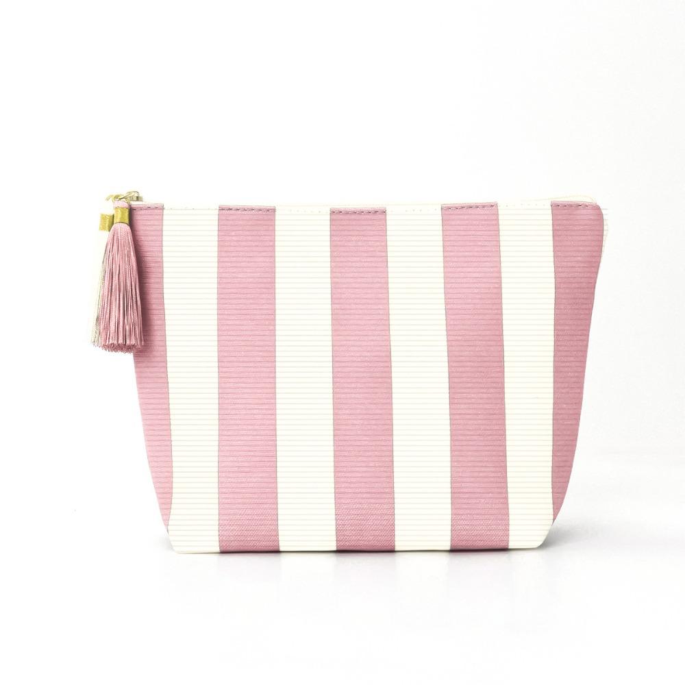 Portable Design Corduroy Material Makeup Bag Large Capacity Stripe Pattern Toiletry Bag Storage Bag Travel Use
