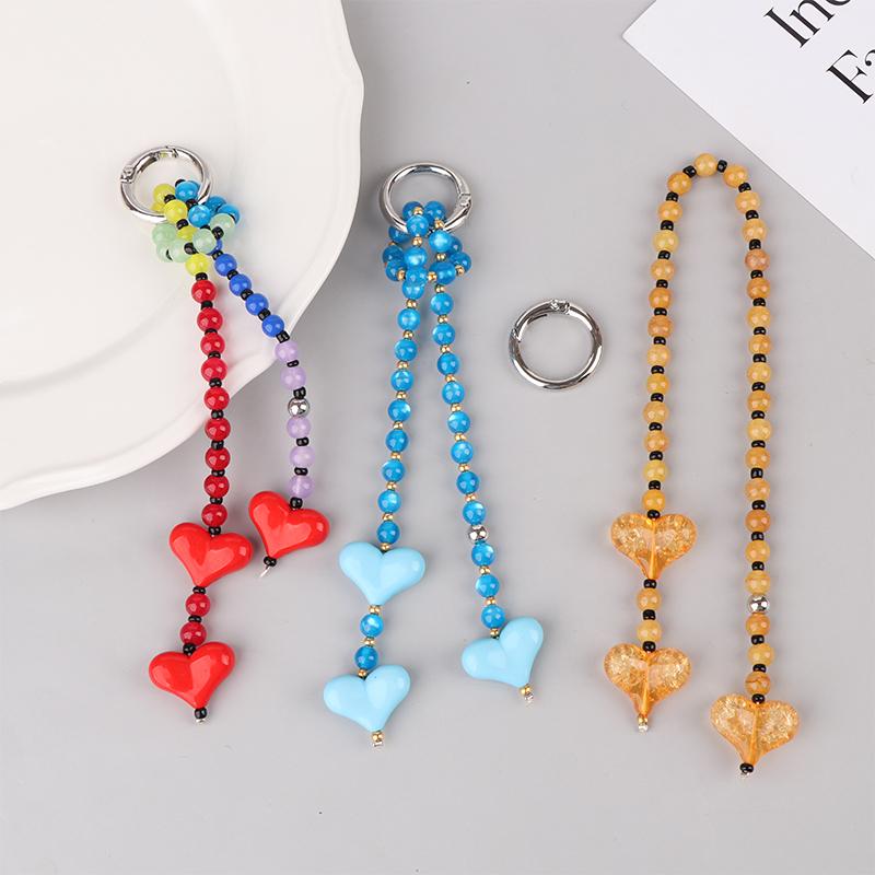 Bag Charm For Women Y2K Accesories Love Heart Pendant Colorful Beads Chain  Lady Jewelry