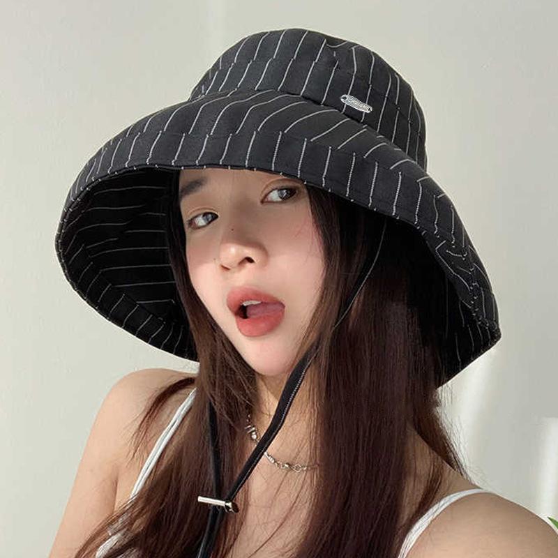 Hat Women's Spring and Summer Stripes Two-color Simple Sun Hat Advanced Sunshade Sunscreen Bucket Hat New