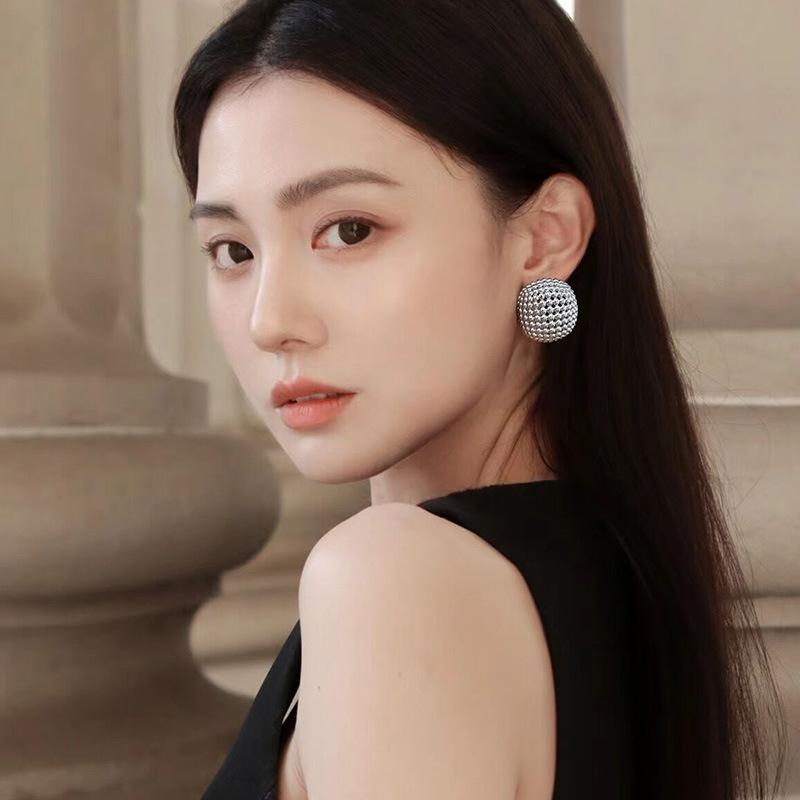 Mesh Hollow Stud For, Exaggerated High-End Gold Geometric Round