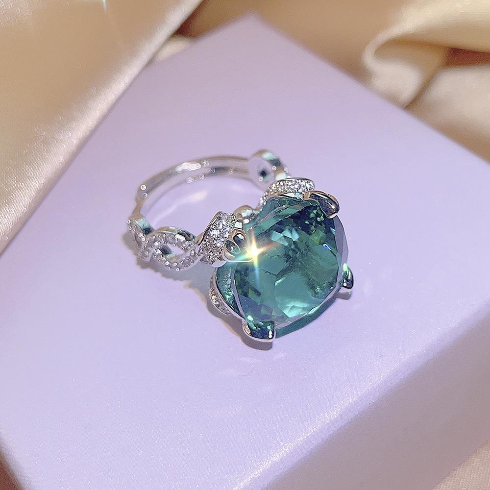 Fat Square 15 Set Yellow Diamond Kratopa Stone Pendant Violet Stud Earrings Aquamarine Fanta Color Treasure Ring