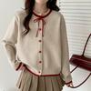 Autumn and winter new lace neckline lace-up sweater jacket women's knitted cardigan soft waxy short top