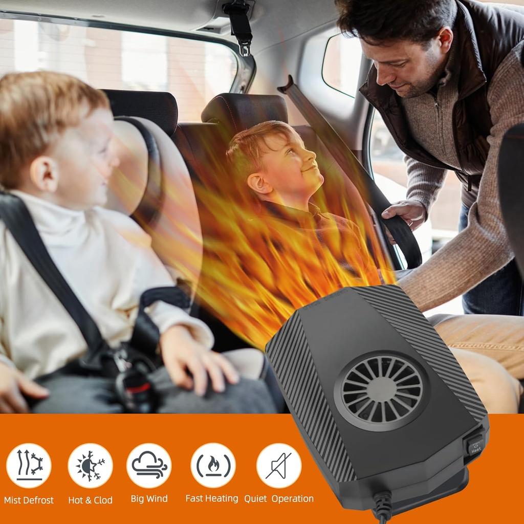 Car Heater,12V Fast Heating and Cooling Fan Portable Windshield Defogger and Defroster Plug into for Car RV SUV (Black)