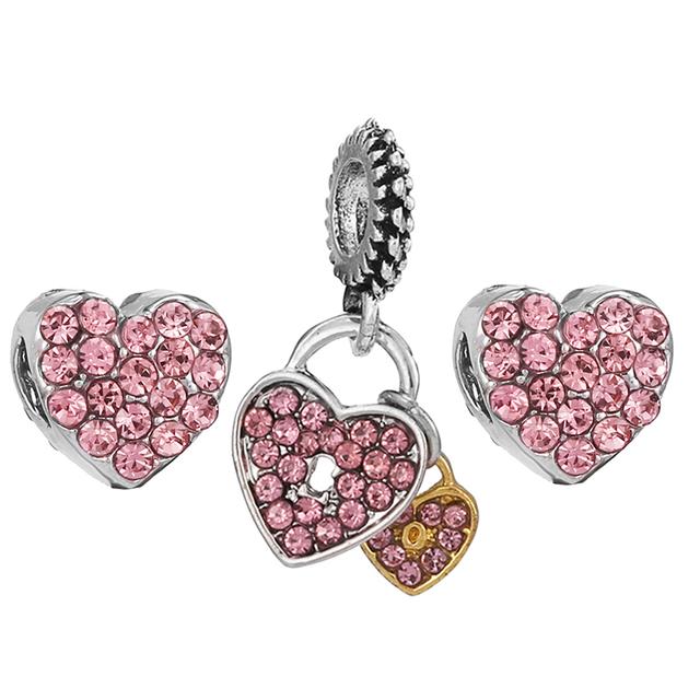3pcs /Lot Pink Love Heart Beads Enamel Mom Pendant Fit Diy Brand Charm Bracelets Necklaces For Women Mother Jewelry Making