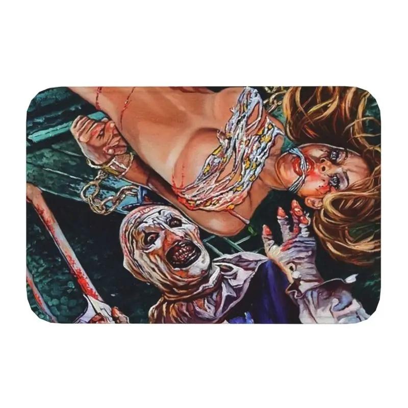 Horror Halloween Movie Terrifier Clown Front Door Mat Anti-Slip Indoor Absorbent Doormat Kitchen Balcony Entrance Rug Carpet