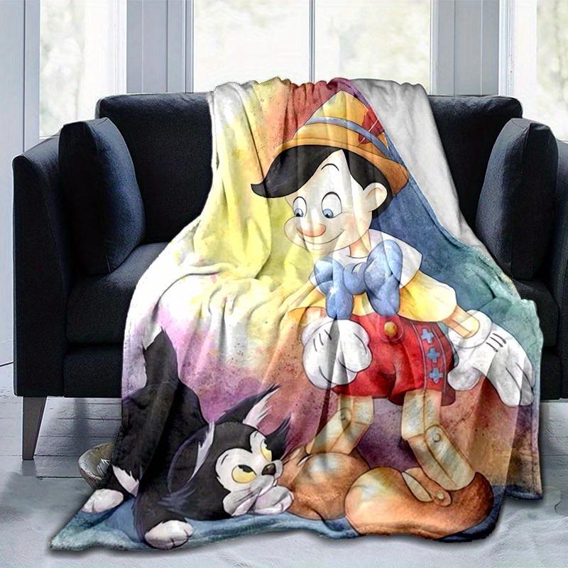 1pc, Pinocchio and Figaro: A Magical Home Décor Adventure with Cozy Blankets! Perfect as a Gift, this Flannel Throw is Ideal for Bedroom