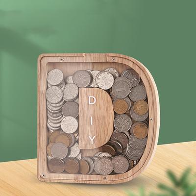 1PC 26  Alphabet Moneybox Coin Money Piggy Bank Wooden Letter Saving Box Desktop Ornament Home Decor Crafts For Kids