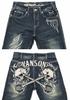 Vanson Cross Piston Fully Distressed Denim Jeans, Skull, Embroidered, Pants, SP-B-32 (Size 34, Indigo)